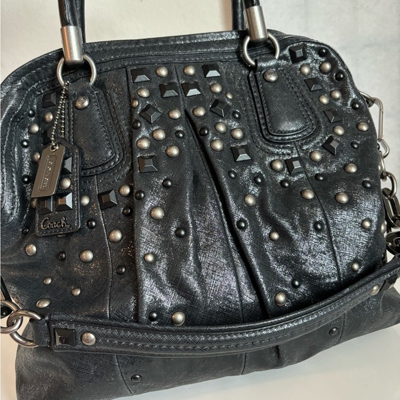 COACH LIMITED EDITION"KRISTIN" GUNMETAL STUDDED PLEATED LEATHER HANDBAG 15360 - Picture 6 of 9